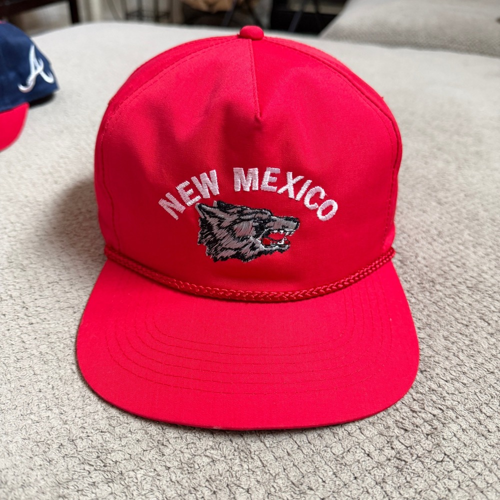 Vintage 1990s New Mexico Lobos Speedway Snapback Hat Red Rope Cap OSFA
